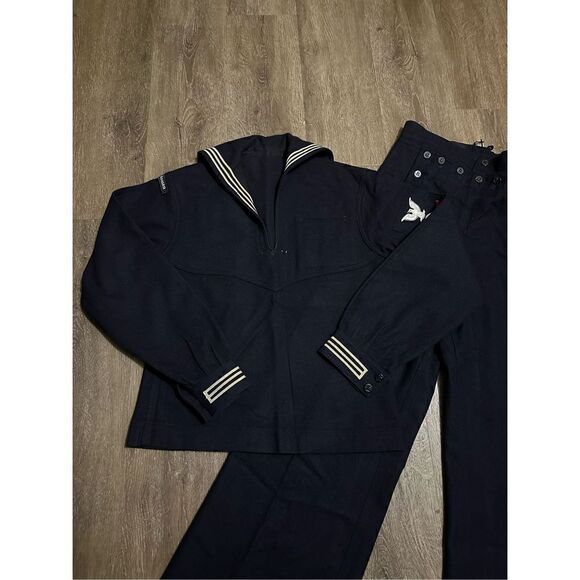 Vintage Military Wool USS Ranger Enlisted Top and Pants Navy Wool Wide Leg Sz 30 - Picture 2 of 15